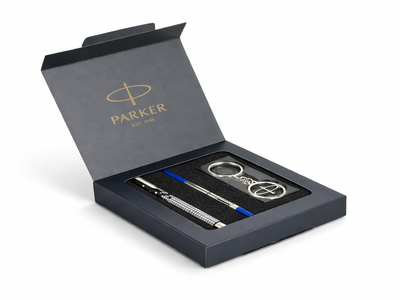 Parker Gift Set Vector Special Edition Chrome Trim Roller Ball Pen with Keychain