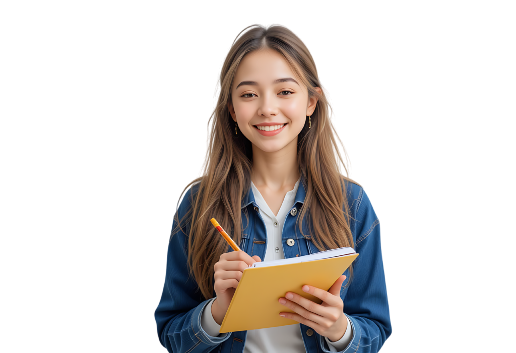 female student studying and writing 00