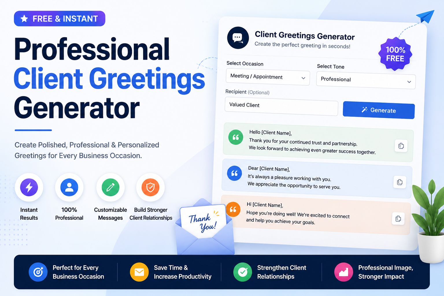 Create a professional client greetings geenerator-wishmsg